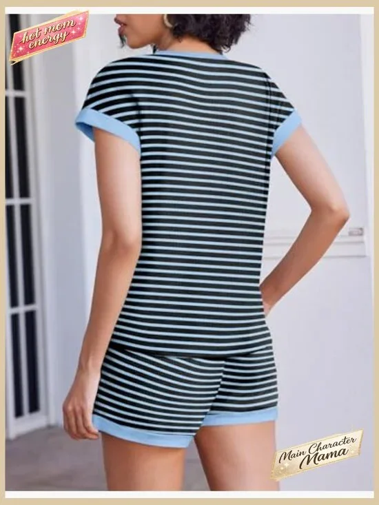 Two Piece Lounge Set Short Sleeve Top Shorts Casual Comfy Y2K Style - Picture 2 of 7